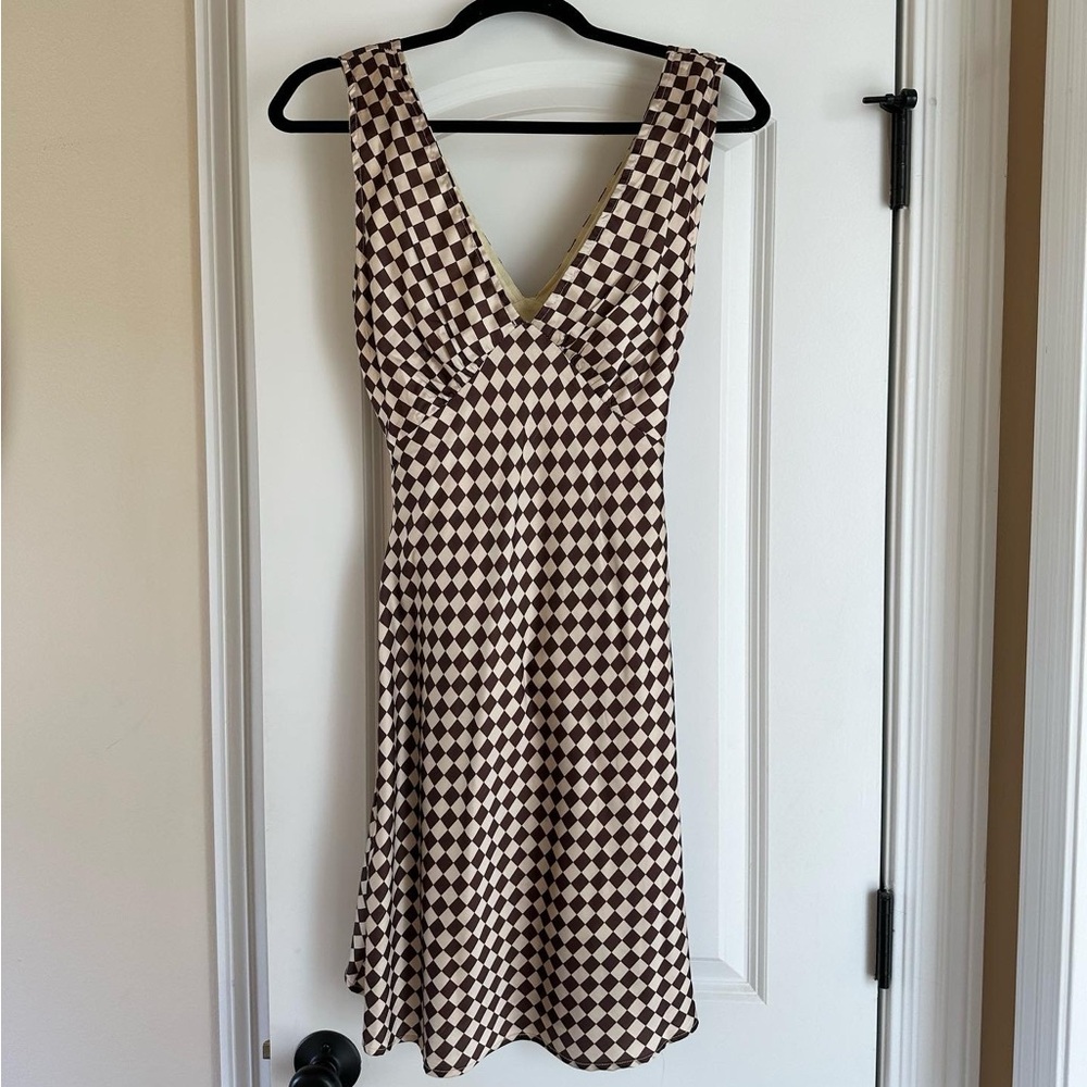 Elegant Brown Checkered Dress